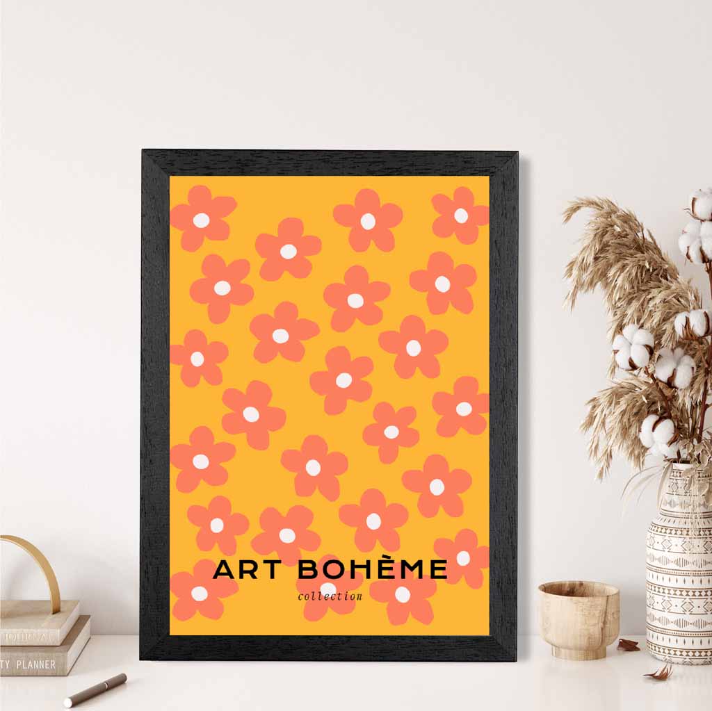 Boho Floral Yellow, Orange Floral Pattern Art Print | Wall Art Plaza