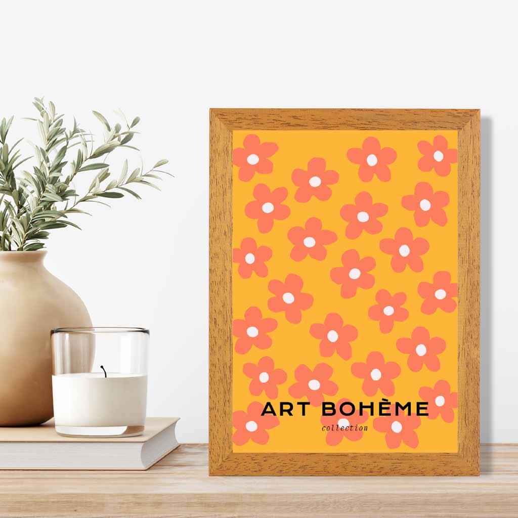 Boho Floral Yellow, Orange Floral Pattern Art Print | Wall Art Plaza