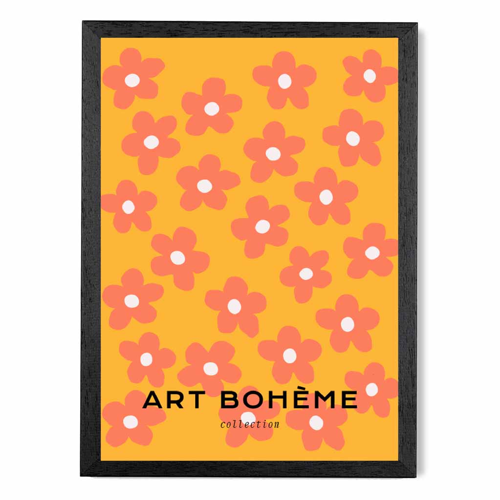 Boho Floral Yellow, Orange Floral Pattern Art Print | Wall Art Plaza