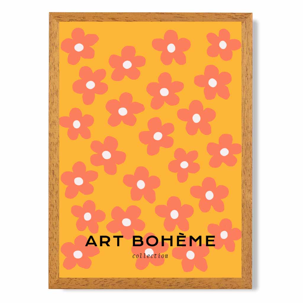 Boho Floral Yellow, Orange Floral Pattern Art Print | Wall Art Plaza