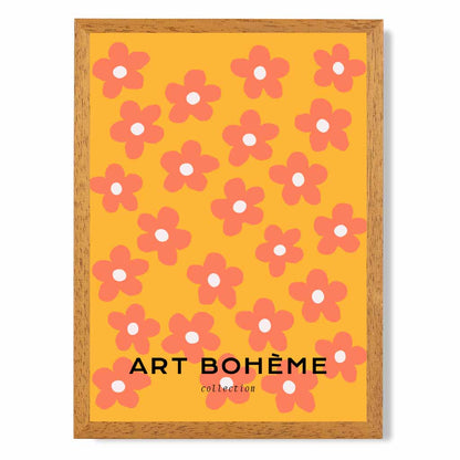 Boho Floral Yellow, Orange Floral Pattern Art Print | Wall Art Plaza