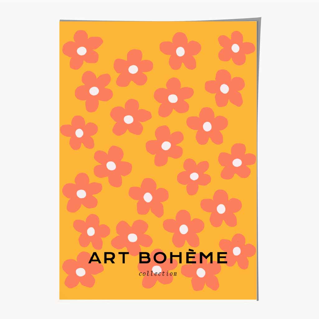 Boho Floral Yellow, Orange Floral Pattern Art Print | Wall Art Plaza