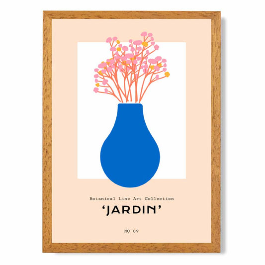 Boho Garden Pink, Blue Minimal Flowers Art Print | Wall Art Plaza