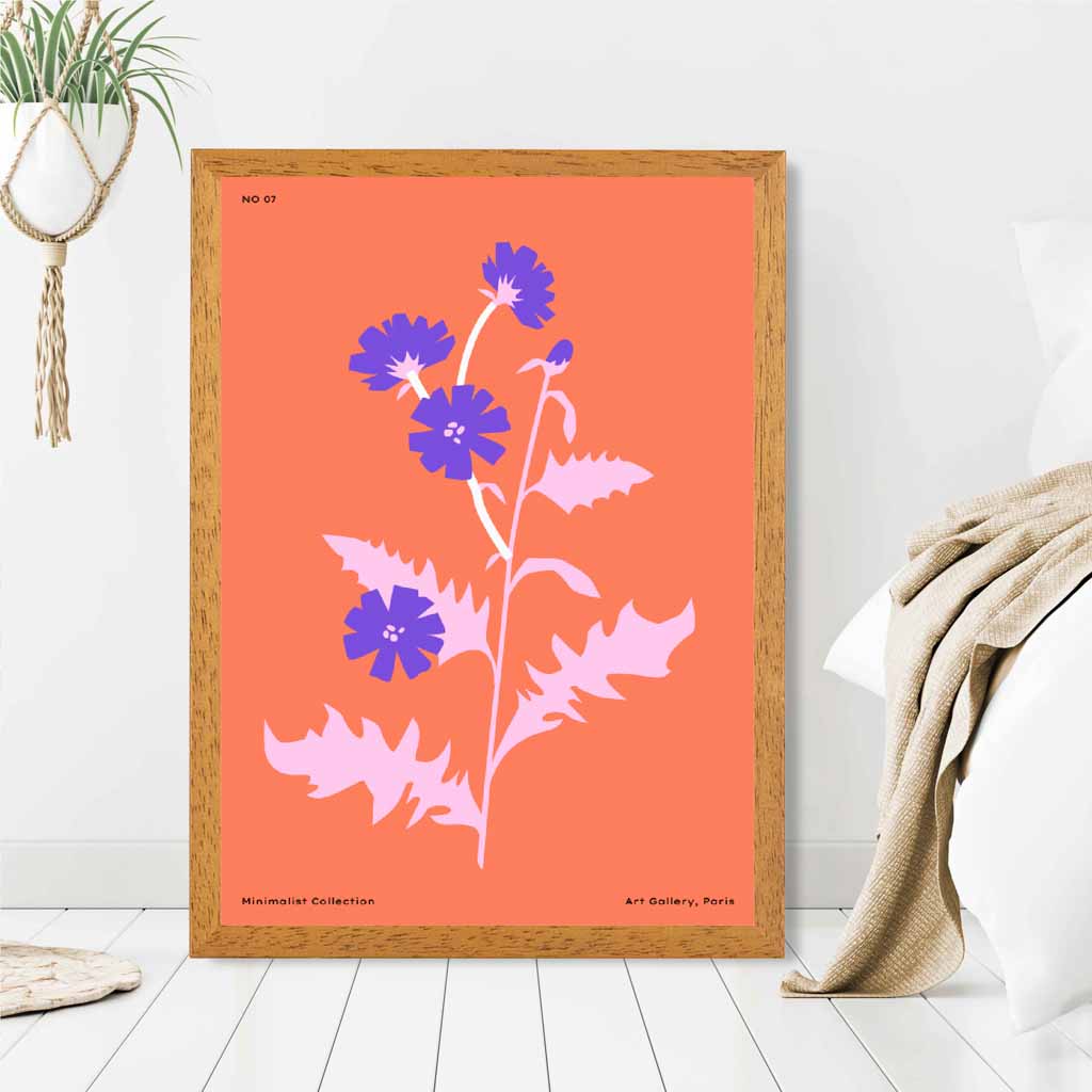 Boho Floral Orange, Purple Wild Flowers Art Print | Wall Art Plaza