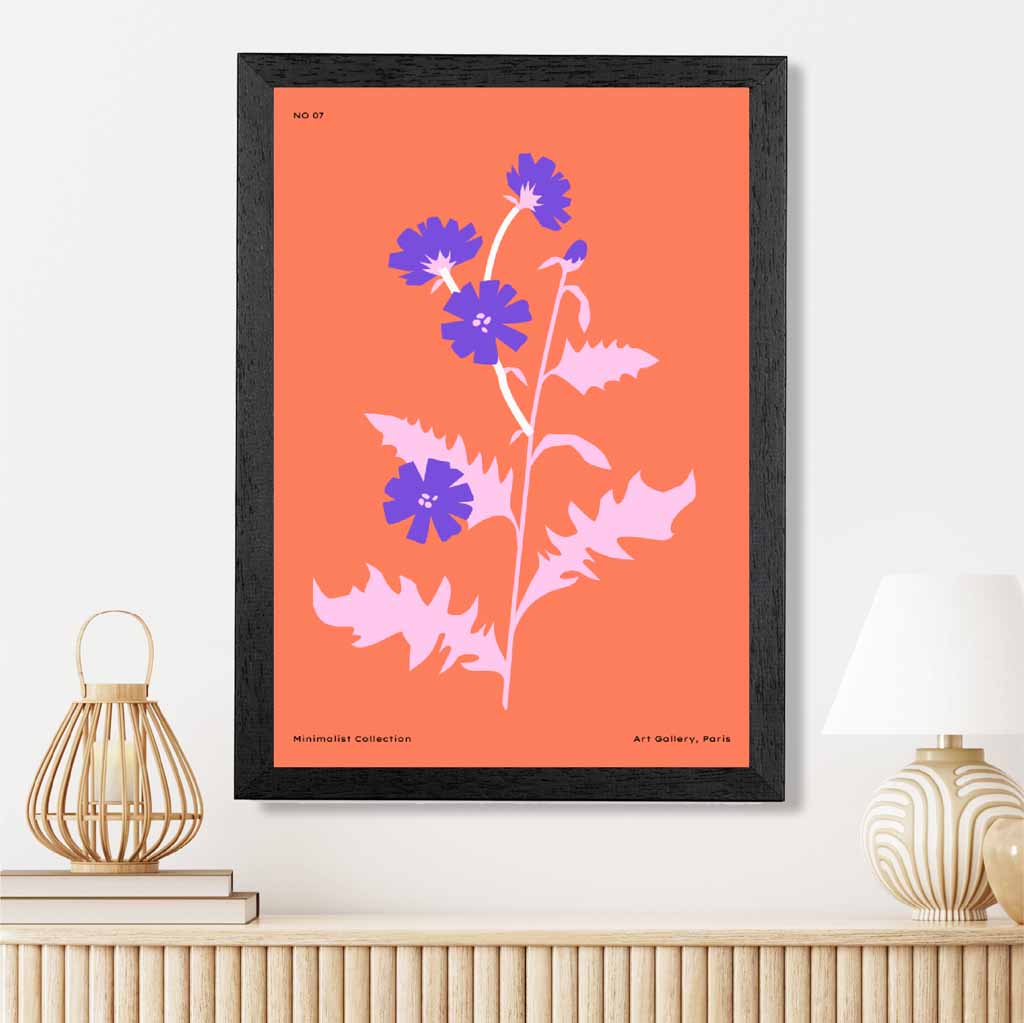 Boho Floral Orange, Purple Wild Flowers Art Print | Wall Art Plaza