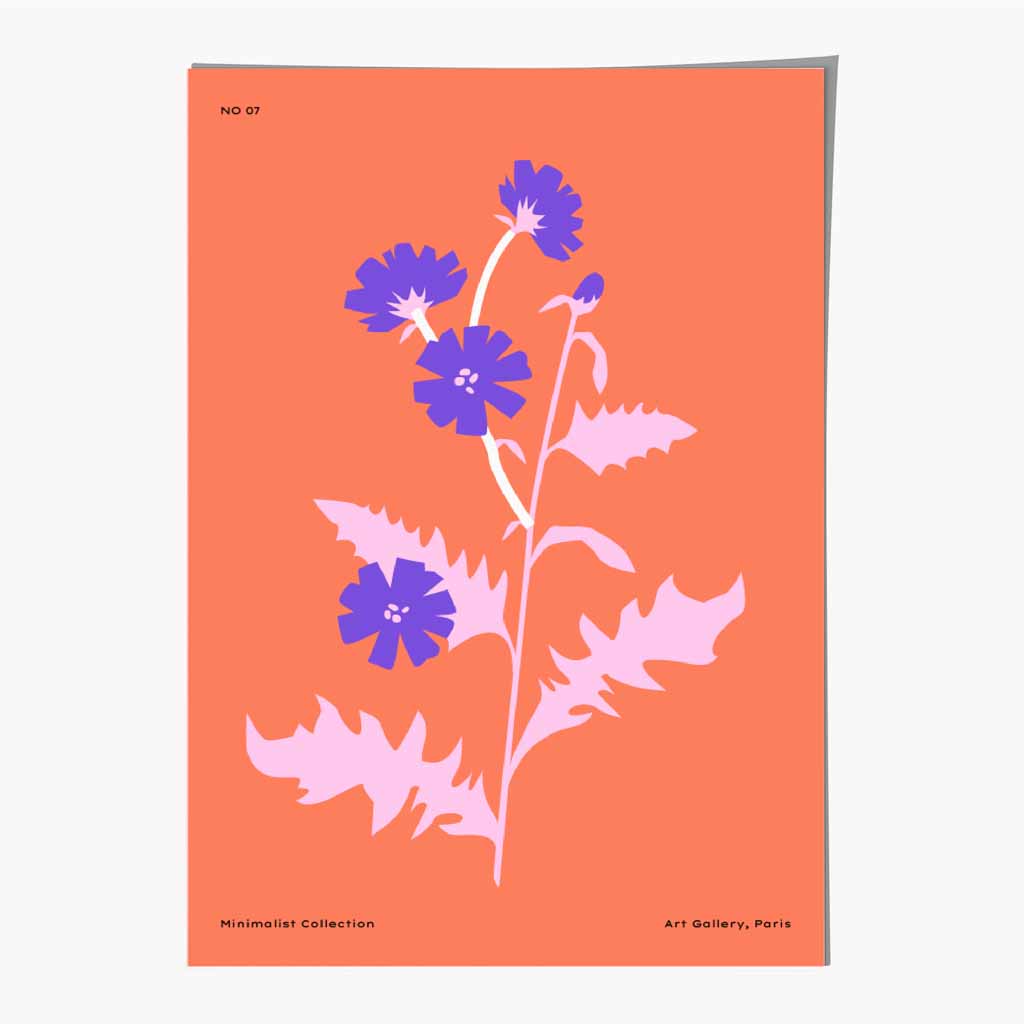 Boho Floral Orange, Purple Wild Flowers Art Print | Wall Art Plaza