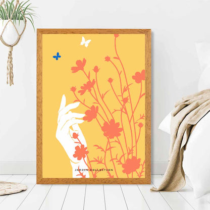 Boho Floral Yellow, Orange Flower Butterfly Art Print | Wall Art Plaza