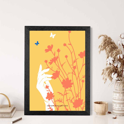 Boho Floral Yellow, Orange Flower Butterfly Art Print | Wall Art Plaza