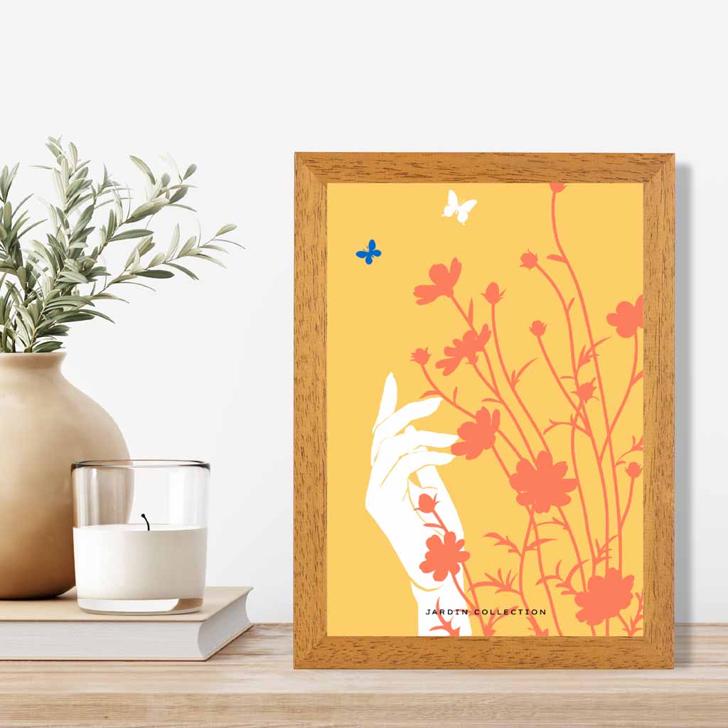 Boho Floral Yellow, Orange Flower Butterfly Art Print | Wall Art Plaza