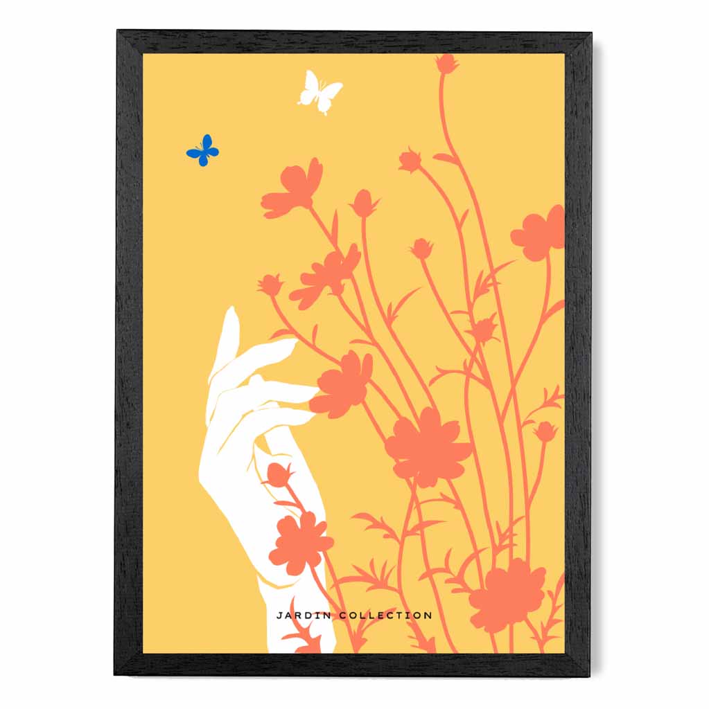 Boho Floral Yellow, Orange Flower Butterfly Art Print | Wall Art Plaza