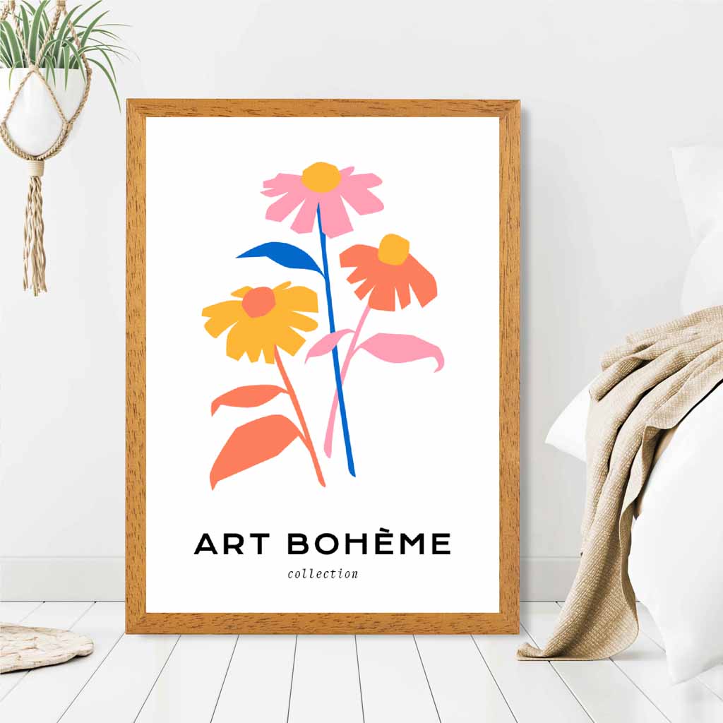 Boho Floral Colourful Daisies Art Print | Wall Art Plaza