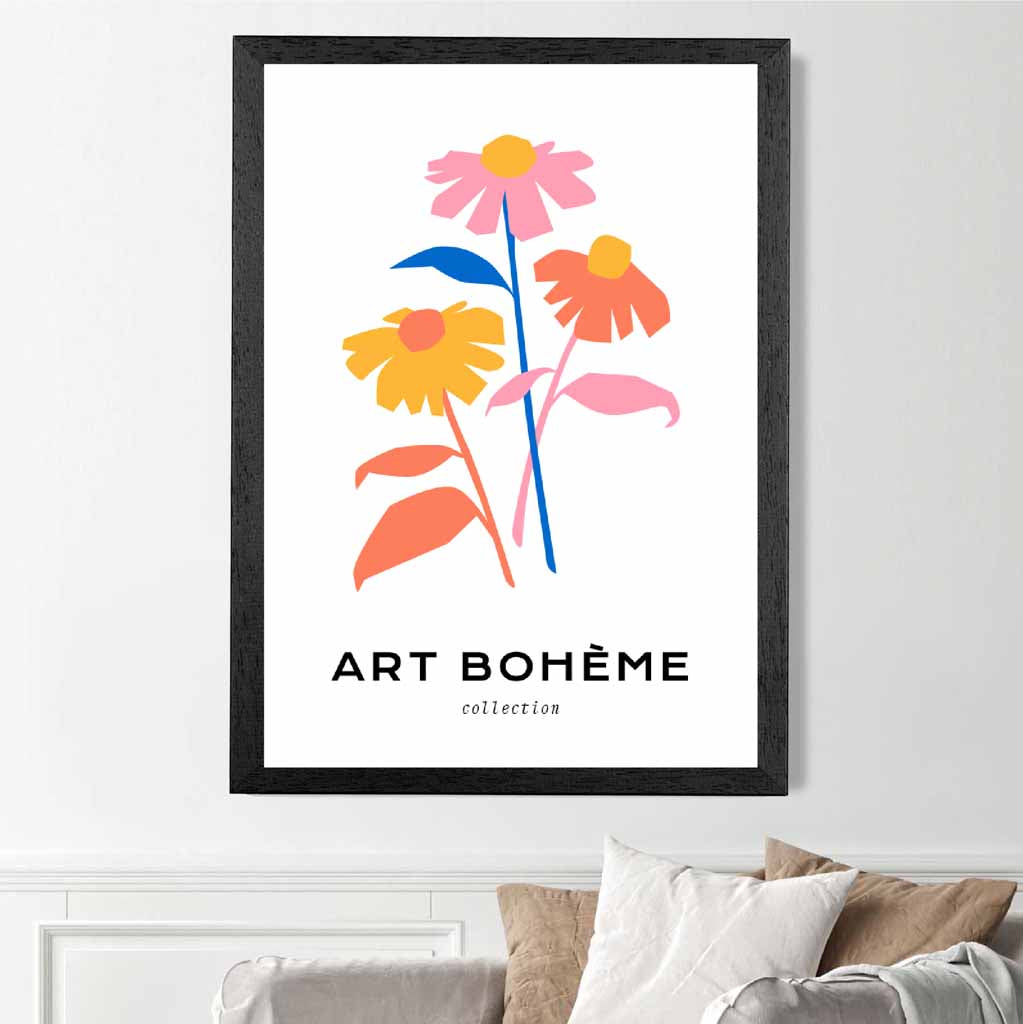 Boho Floral Colourful Daisies Art Print | Wall Art Plaza