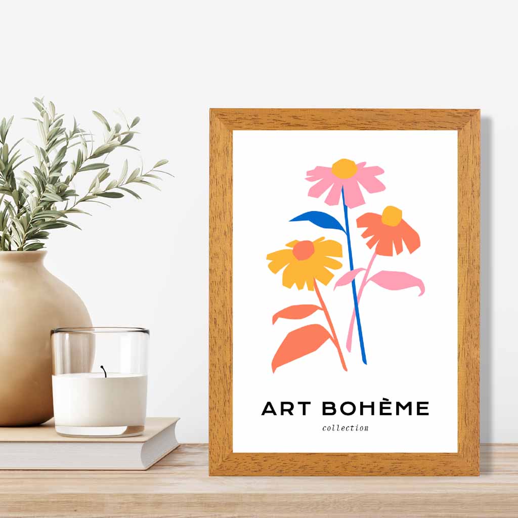 Boho Floral Colourful Daisies Art Print | Wall Art Plaza