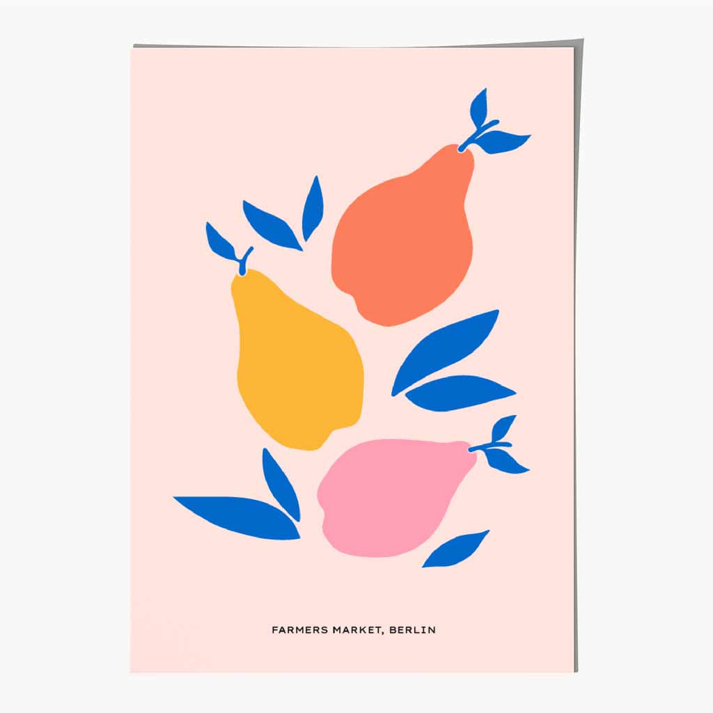 Boho Market Colourful Pears Kitchen Art Print | Wall Art Plaza
