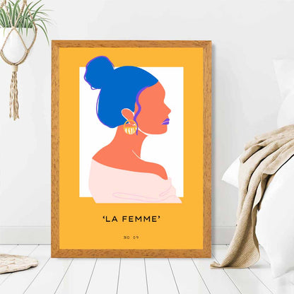 Quirky Fashion Yellow, Blue La Femme 2 Art Print | Wall Art Plaza