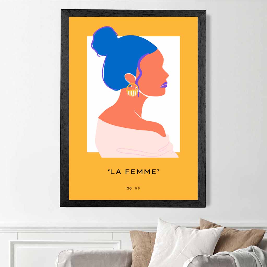 Quirky Fashion Yellow, Blue La Femme 2 Art Print | Wall Art Plaza