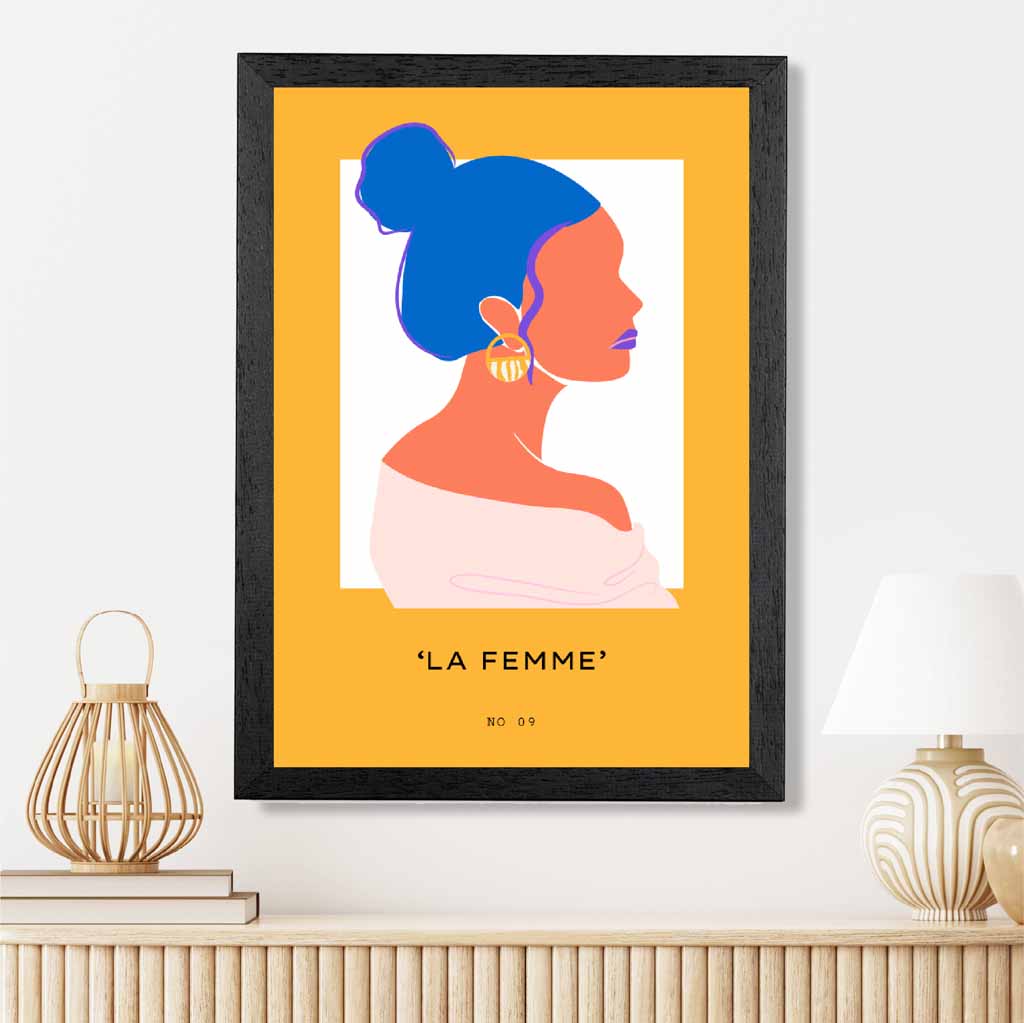 Quirky Fashion Yellow, Blue La Femme 2 Art Print | Wall Art Plaza