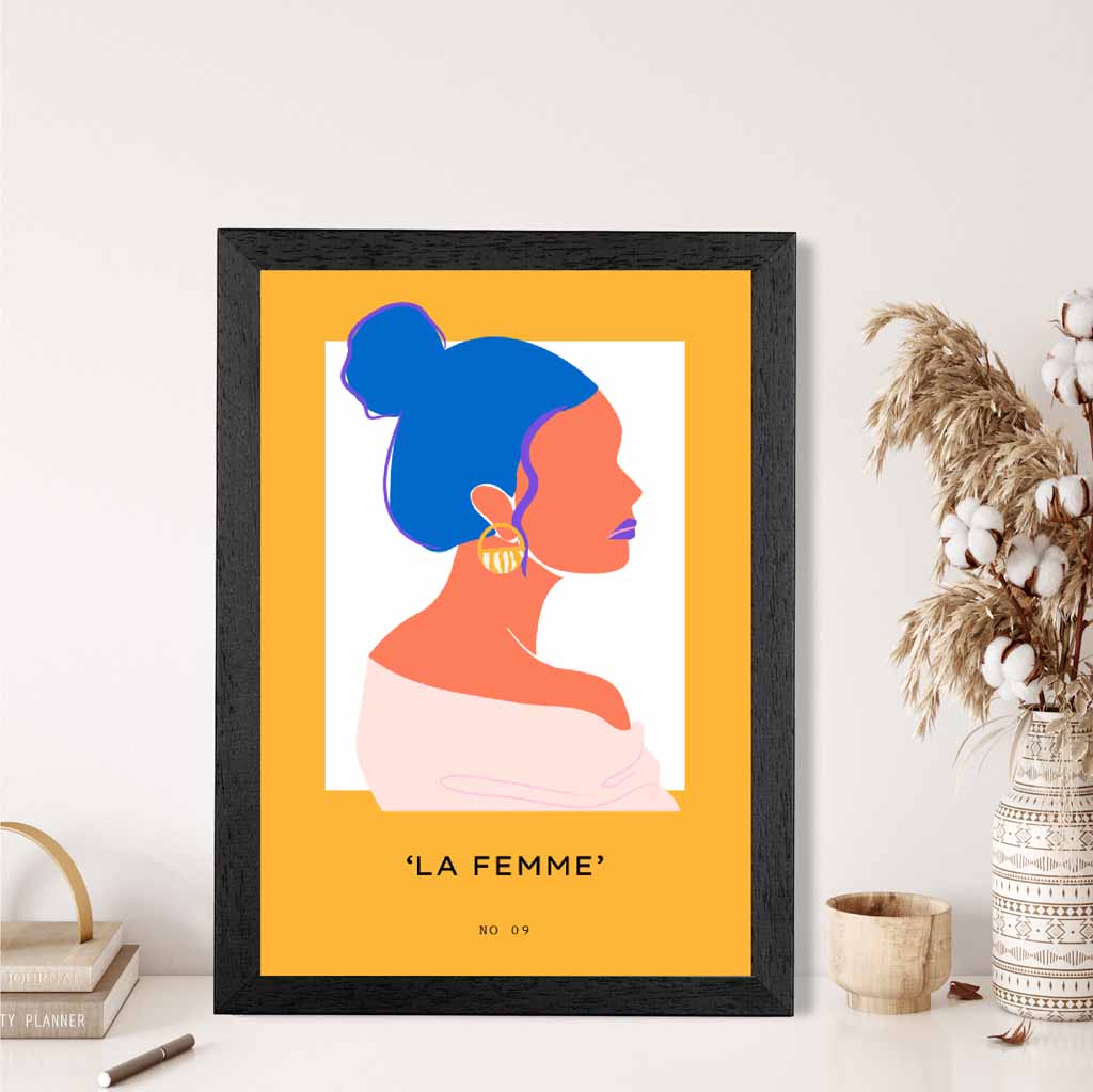 Quirky Fashion Yellow, Blue La Femme 2 Art Print | Wall Art Plaza