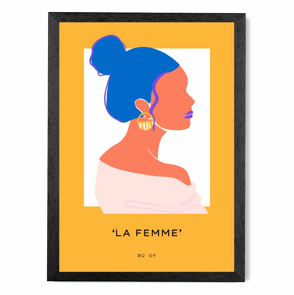 Quirky Fashion Yellow, Blue La Femme 2 Art Print | Wall Art Plaza