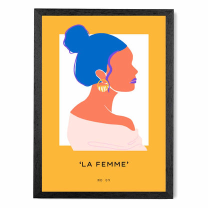 Quirky Fashion Yellow, Blue La Femme 2 Art Print | Wall Art Plaza