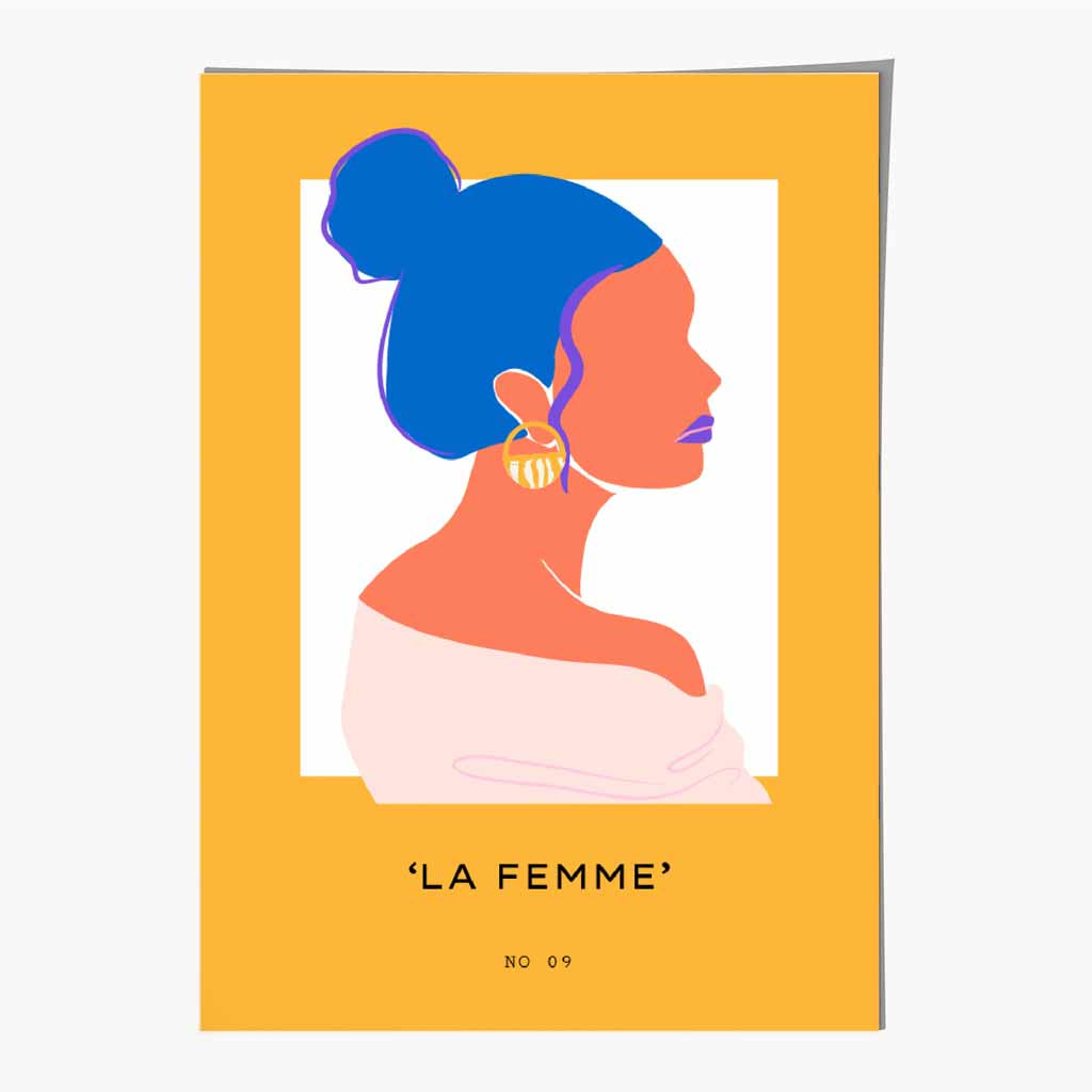 Quirky Fashion Yellow, Blue La Femme 2 Art Print | Wall Art Plaza