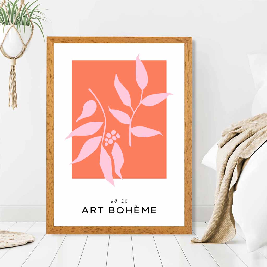 Simple Modern Pink Boheme Floral Art Print | Wall Art Plaza