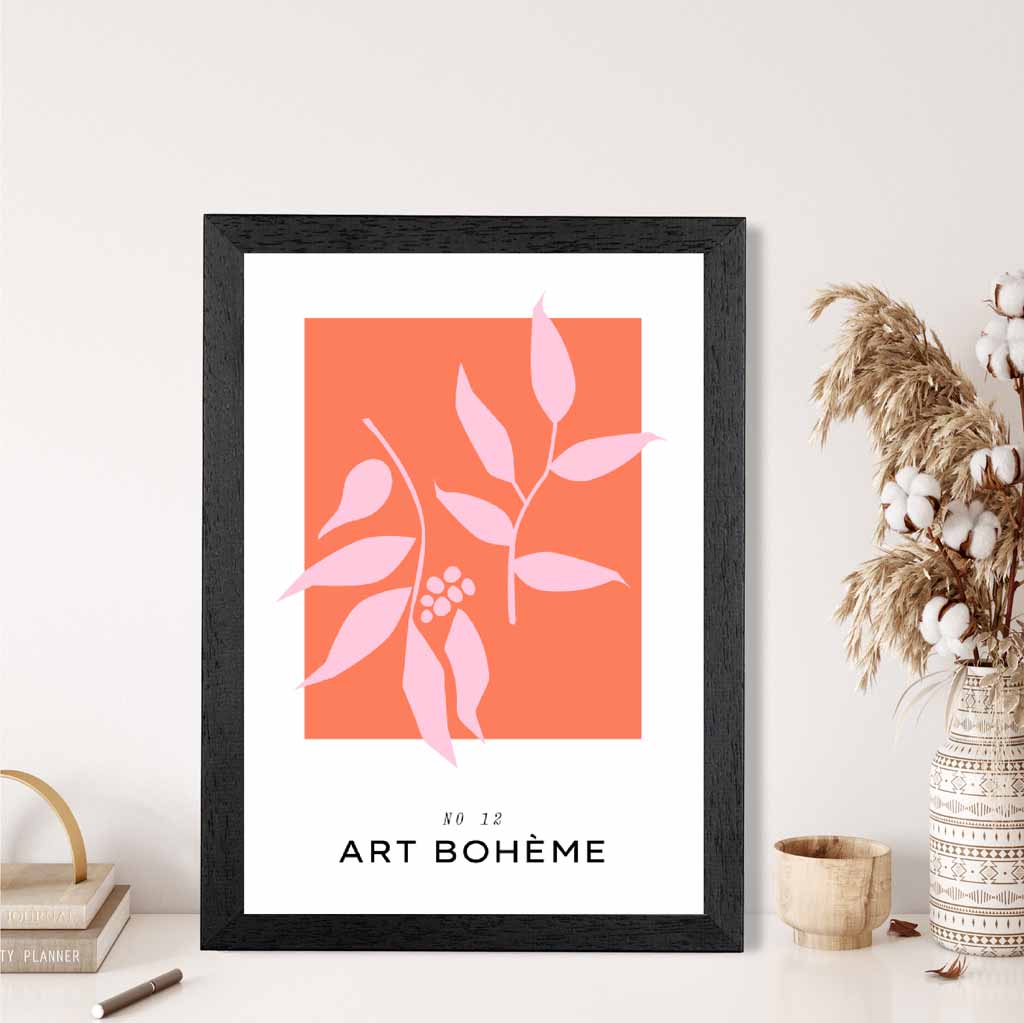 Simple Modern Pink Boheme Floral Art Print | Wall Art Plaza