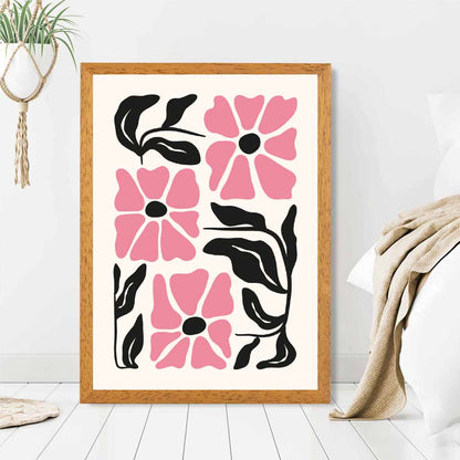 Abstract Modern Pink, Black Flowers No 1 Art Print | Wall Art Plaza