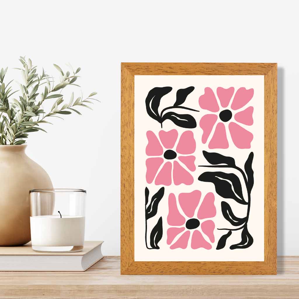 Abstract Modern Pink, Black Flowers No 1 Art Print | Wall Art Plaza