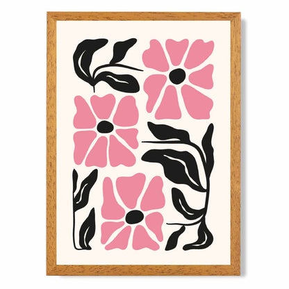 Abstract Modern Pink, Black Flowers No 1 Art Print | Wall Art Plaza