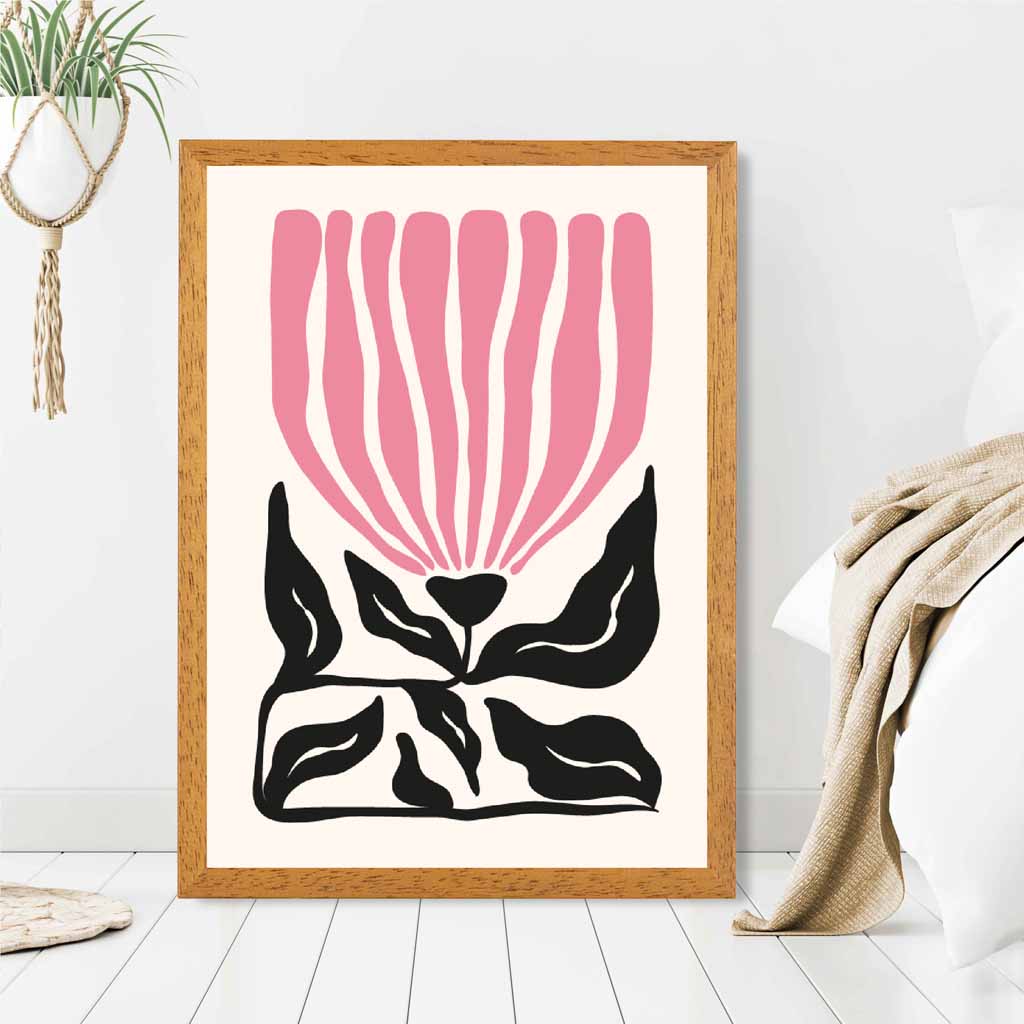 Abstract Modern Pink, Black Flowers No 2 Art Print | Wall Art Plaza