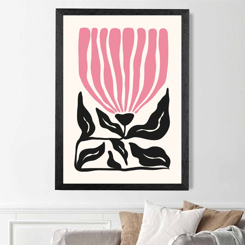 Abstract Modern Pink, Black Flowers No 2 Art Print | Wall Art Plaza