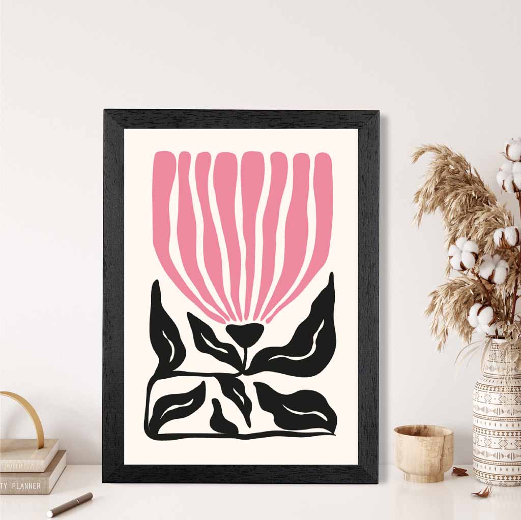 Abstract Modern Pink, Black Flowers No 2 Art Print | Wall Art Plaza