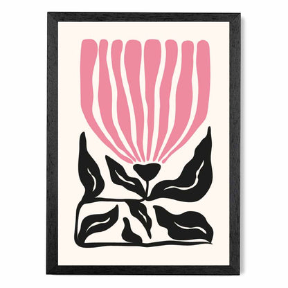 Abstract Modern Pink, Black Flowers No 2 Art Print | Wall Art Plaza