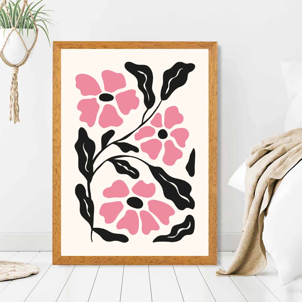 Abstract Modern Pink, Black Flowers No 3 Art Print | Wall Art Plaza