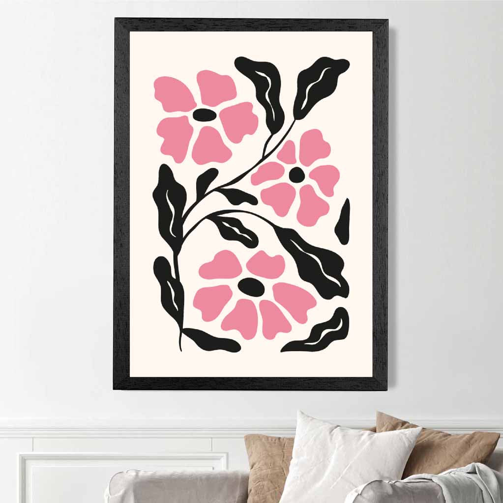 Abstract Modern Pink, Black Flowers No 3 Art Print | Wall Art Plaza