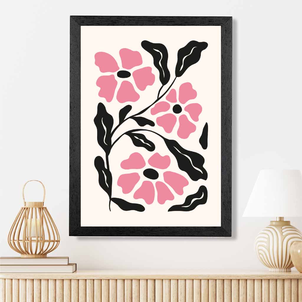 Abstract Modern Pink, Black Flowers No 3 Art Print | Wall Art Plaza