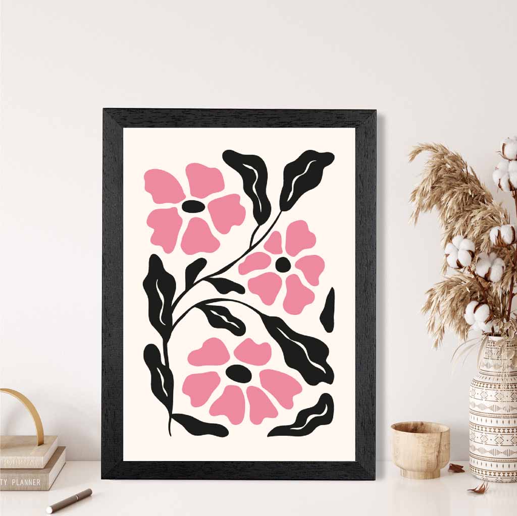 Abstract Modern Pink, Black Flowers No 3 Art Print | Wall Art Plaza