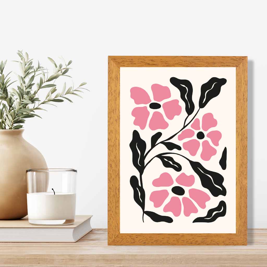 Abstract Modern Pink, Black Flowers No 3 Art Print | Wall Art Plaza