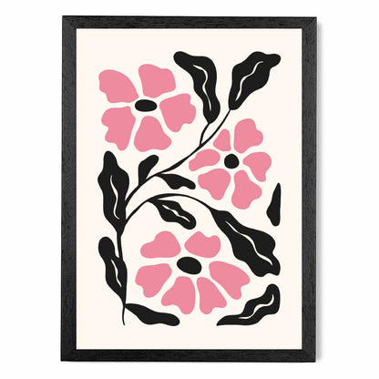 Abstract Modern Pink, Black Flowers No 3 Art Print | Wall Art Plaza