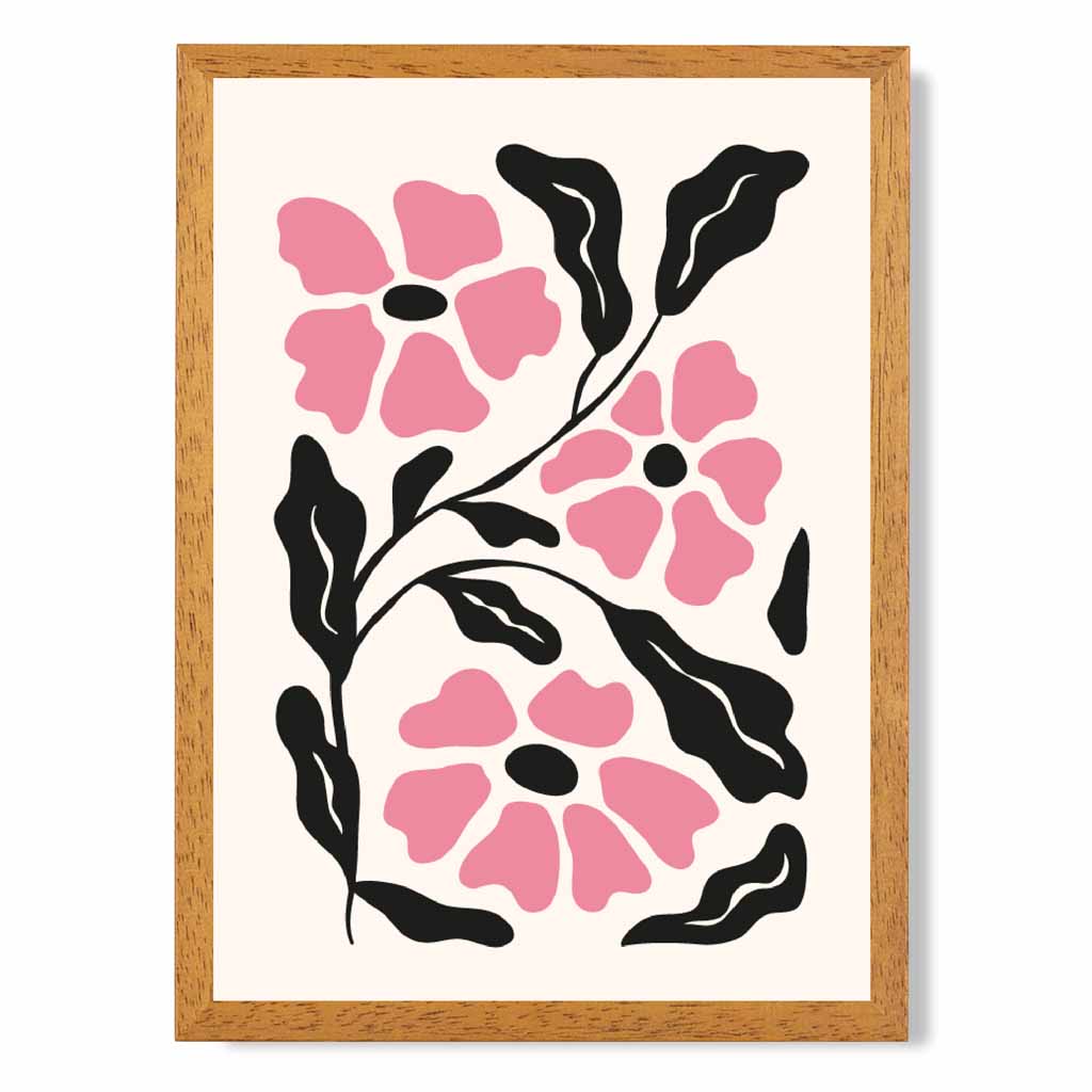 Abstract Modern Pink, Black Flowers No 3 Art Print | Wall Art Plaza