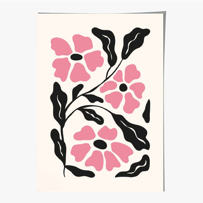 Abstract Modern Pink, Black Flowers No 3 Art Print | Wall Art Plaza