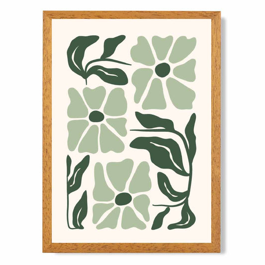 Abstract Modern Green, Beige Flowers No 1 Art Print | Wall Art Plaza