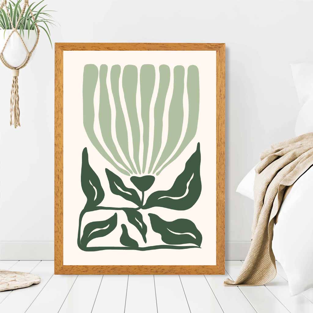 Abstract Modern Green, Beige Flowers No 2 Art Print | Wall Art Plaza