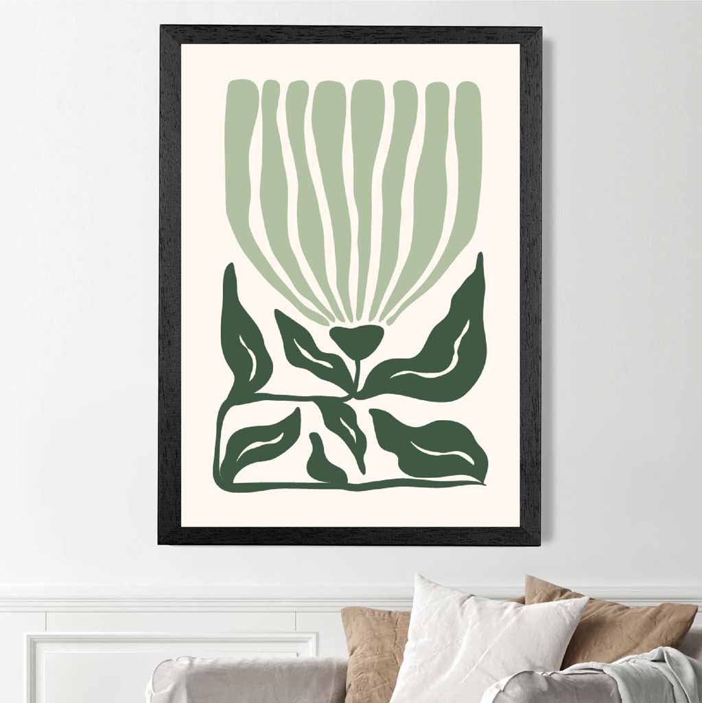 Abstract Modern Green, Beige Flowers No 2 Art Print | Wall Art Plaza