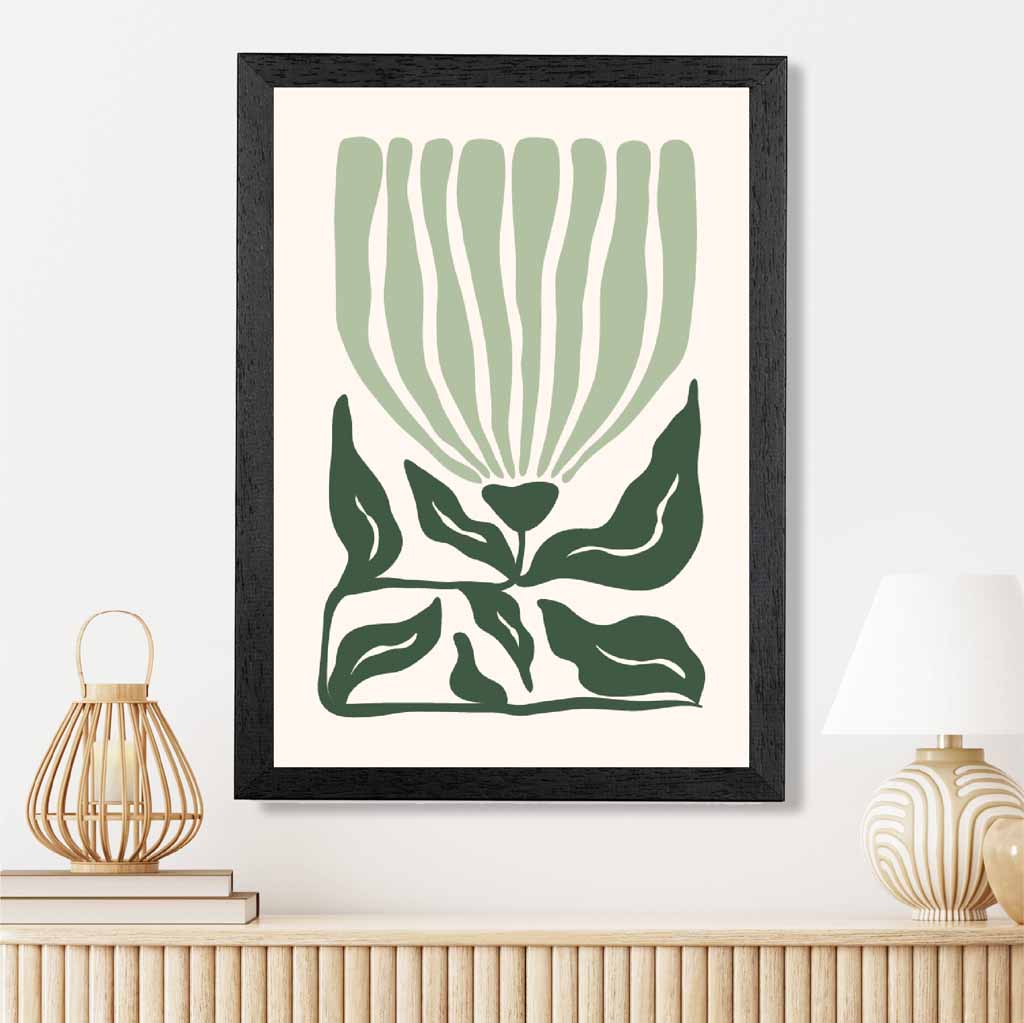 Abstract Modern Green, Beige Flowers No 2 Art Print | Wall Art Plaza