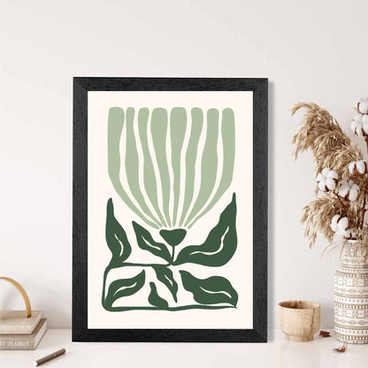 Abstract Modern Green, Beige Flowers No 2 Art Print | Wall Art Plaza