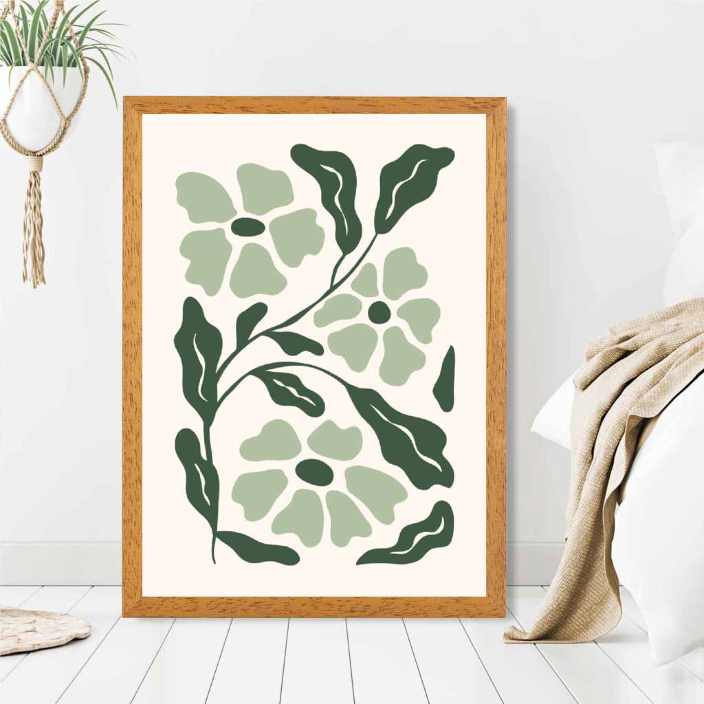 Abstract Modern Green, Beige Flowers No 3 Art Print | Wall Art Plaza