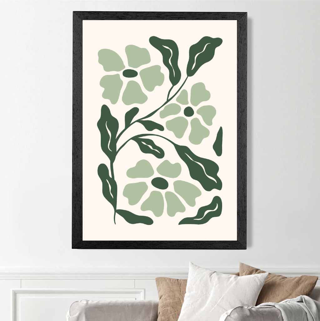 Abstract Modern Green, Beige Flowers No 3 Art Print | Wall Art Plaza