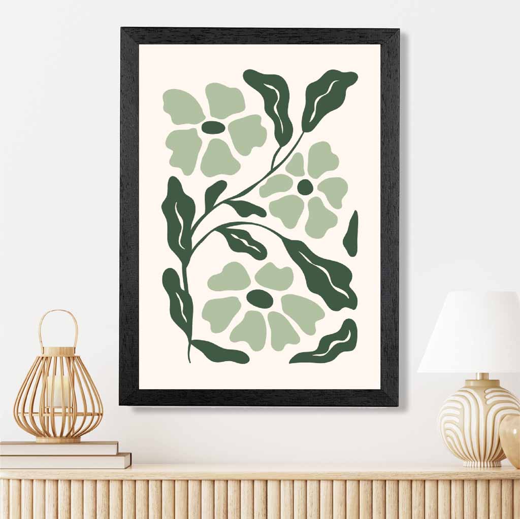 Abstract Modern Green, Beige Flowers No 3 Art Print | Wall Art Plaza